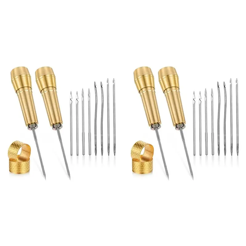 

【FLASH-SALE!】28 PCS Leather Sewing Awl Needle Set With Copper Handle, Leather Sewing Needle Awl For Leather Craft Sewing Tools