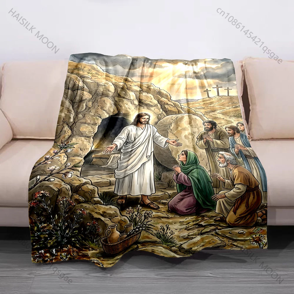 Couverture imprimée « La Résurrection de Jésus et des croyants » pour les croyants, en flanelle douce et chaude, adaptée à toutes les saisons, idéale comme cadeau