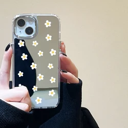 Small Flower Case For iPhone 15 16 14 12 11 13 Pro Max X XR XS Max 15 16 Makeup Mirror Shockproof Phone Case