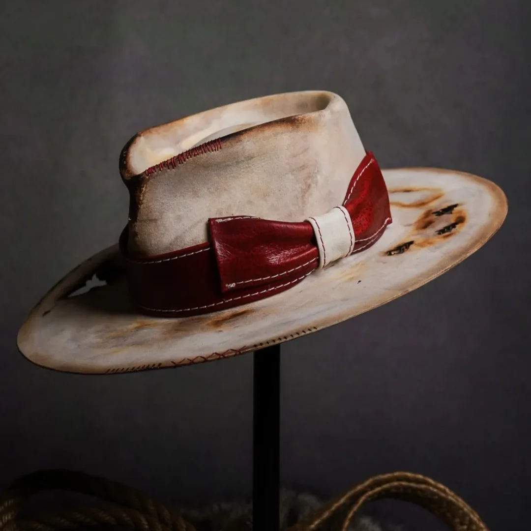 

Sheepskin Hat Solid Color Sheepskin Felt Hat Pure Wool Felt Hat with Ribbon Decoration