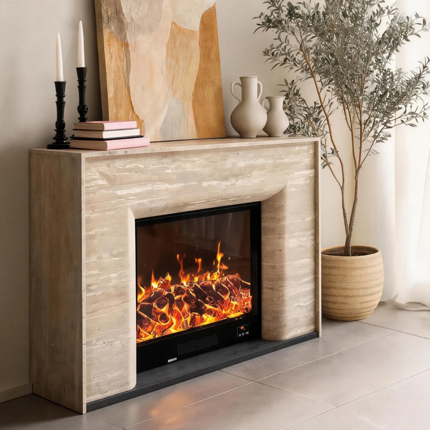 Kangmulin Fireplace Decorative Cabinet Imitation Dolmen French Villa Living Room Electronic Flame TV Integrated 1.2 Meters