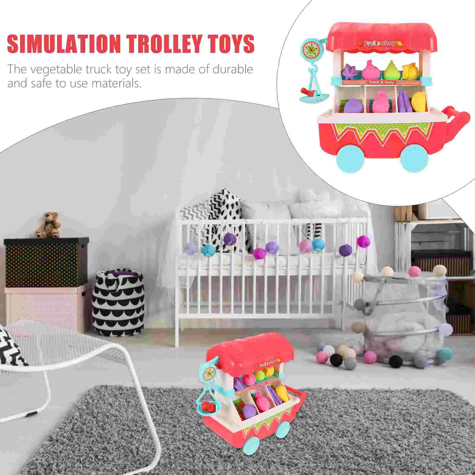 Trolley Toy Fun Cart Shopping Plaything Musical Light Mini Safe and Environmental House Plastic Electronic Components Simulated