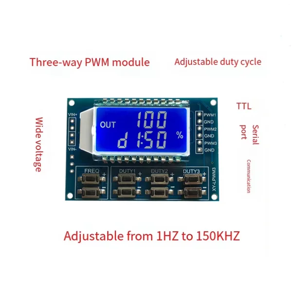 XY-LPWM3 LCD 3CH PWM Pulse Frequency Duty Cycle Adjustable Module Square Rectangular Wave Signal Generator 1hz-150khz