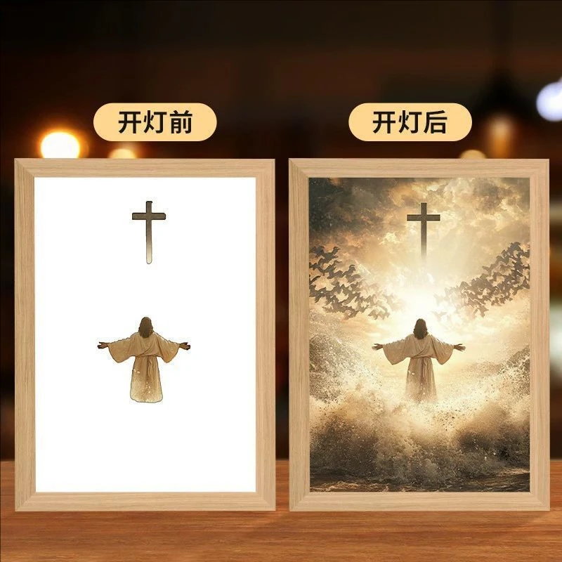 Table Light Painting JESUS Art Decoration Photo Frame Desk Ornaments Bedroom Wall Atmosphere LED Night Lamp Anime Christmas Gift