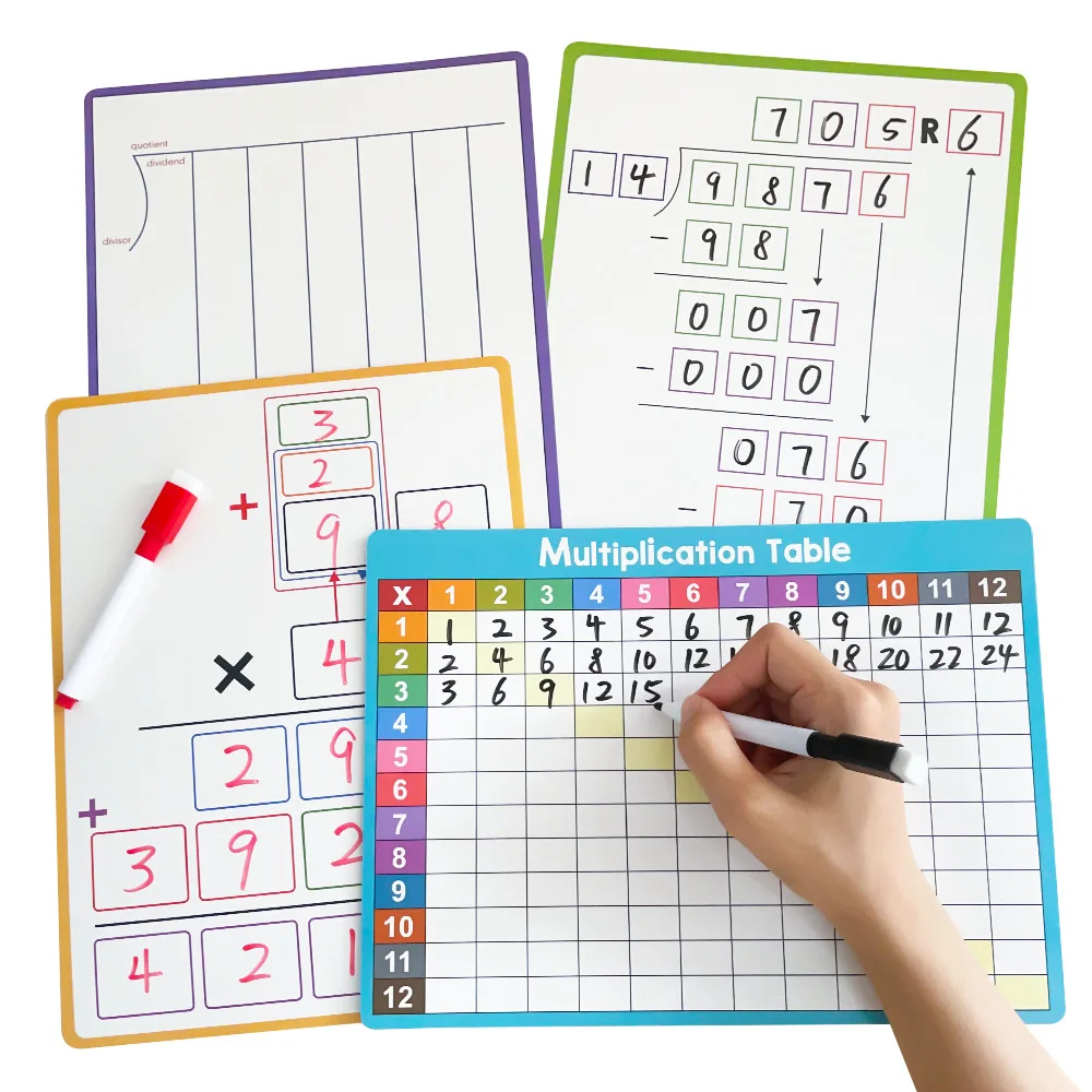 Double Sided Erasable Math Board A4 Multiplication Division Exercises Arithmetic Practice for Elementary Students