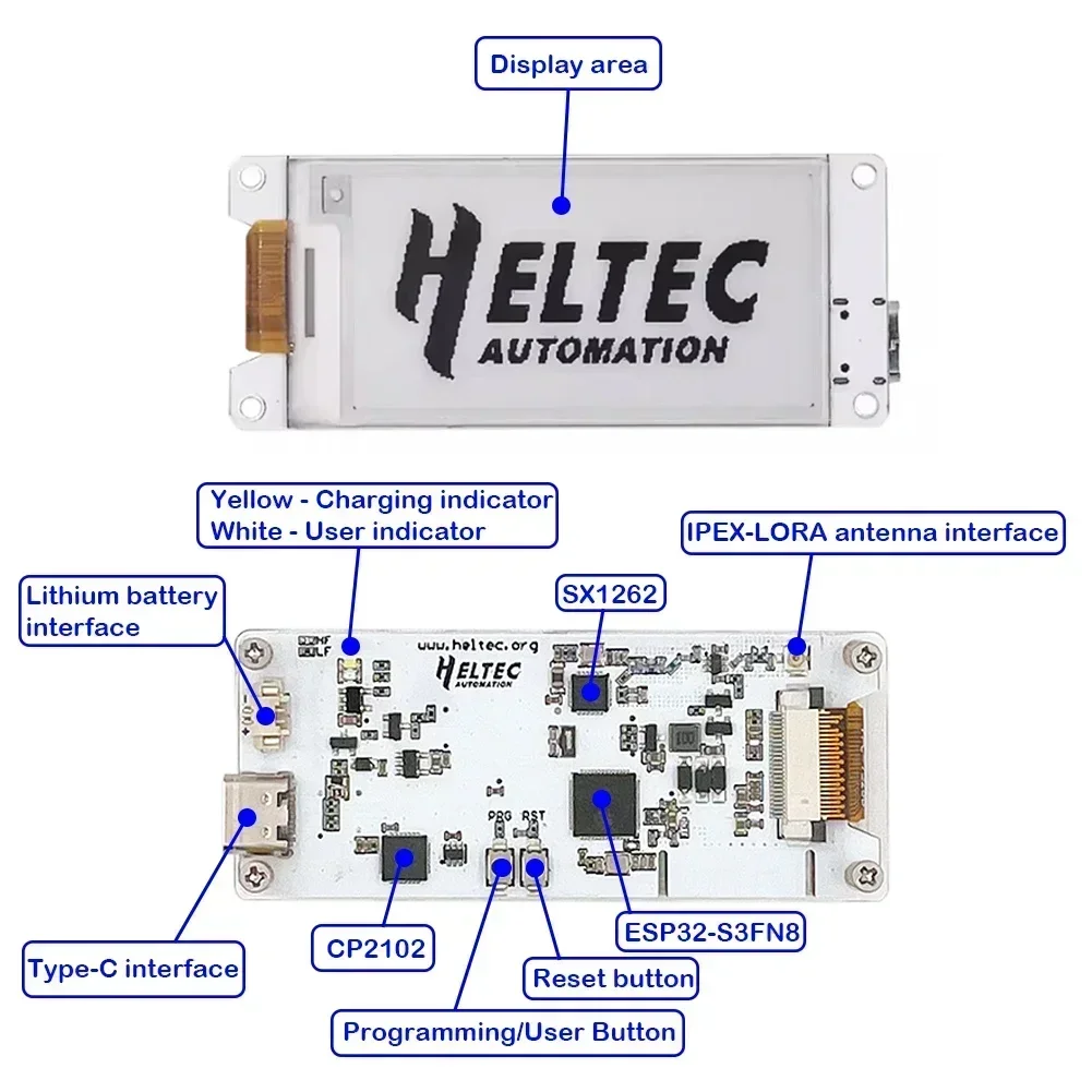 Heltec Meshtastic ESP32 Wireless Paper Eink Display Smart Price Tag Electronic Shelf Label via Bluebooth SX1262 LoRa and WiFi