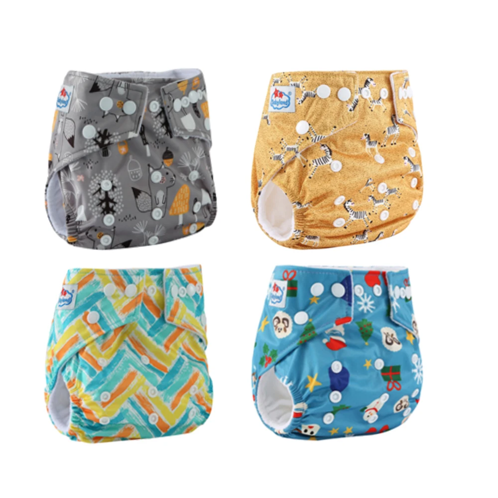 

4 упаковки Babyland, новый дизайн, моющиеся многоразовые детские тканевые подгузники с карманами, экологически чистые подгузники, легкое нижнее белье для начинающих