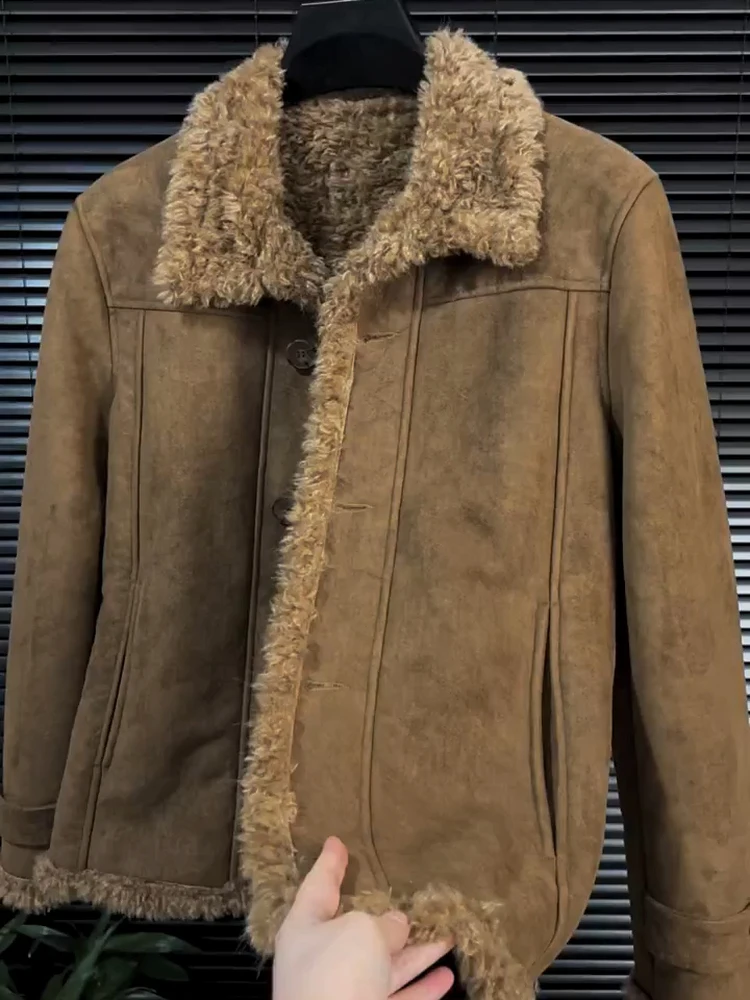 

Men's Autumn Winter New Leather Velvet Coat Collar up Faionable Versatile Busin Sle Long Sve Antibacterial Stand...