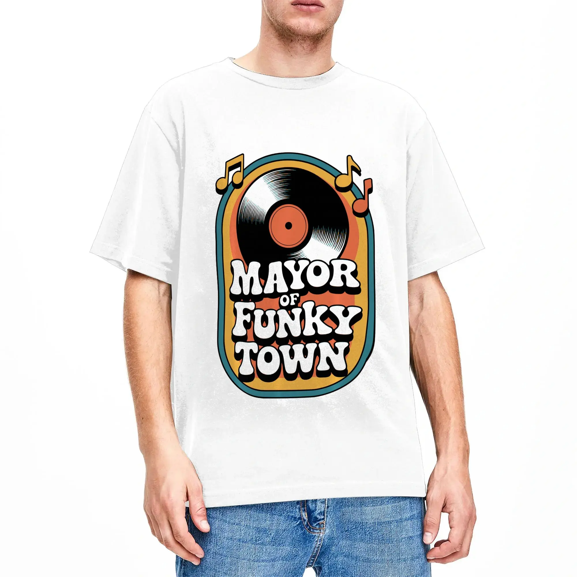 Mayor of Funky Town Retro 70s Groove Performance T-Shirt Beach  Pure Cotton T Shirts For Men Design Tshirt Short Sleeve Tops