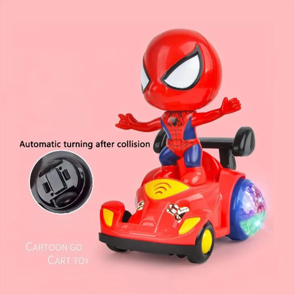 Spiderman Anime Figure Toys Cars Marvel Action Dolls Balance Cars Music Electric Kart Model Children's Toys Gifts for Boys Girls