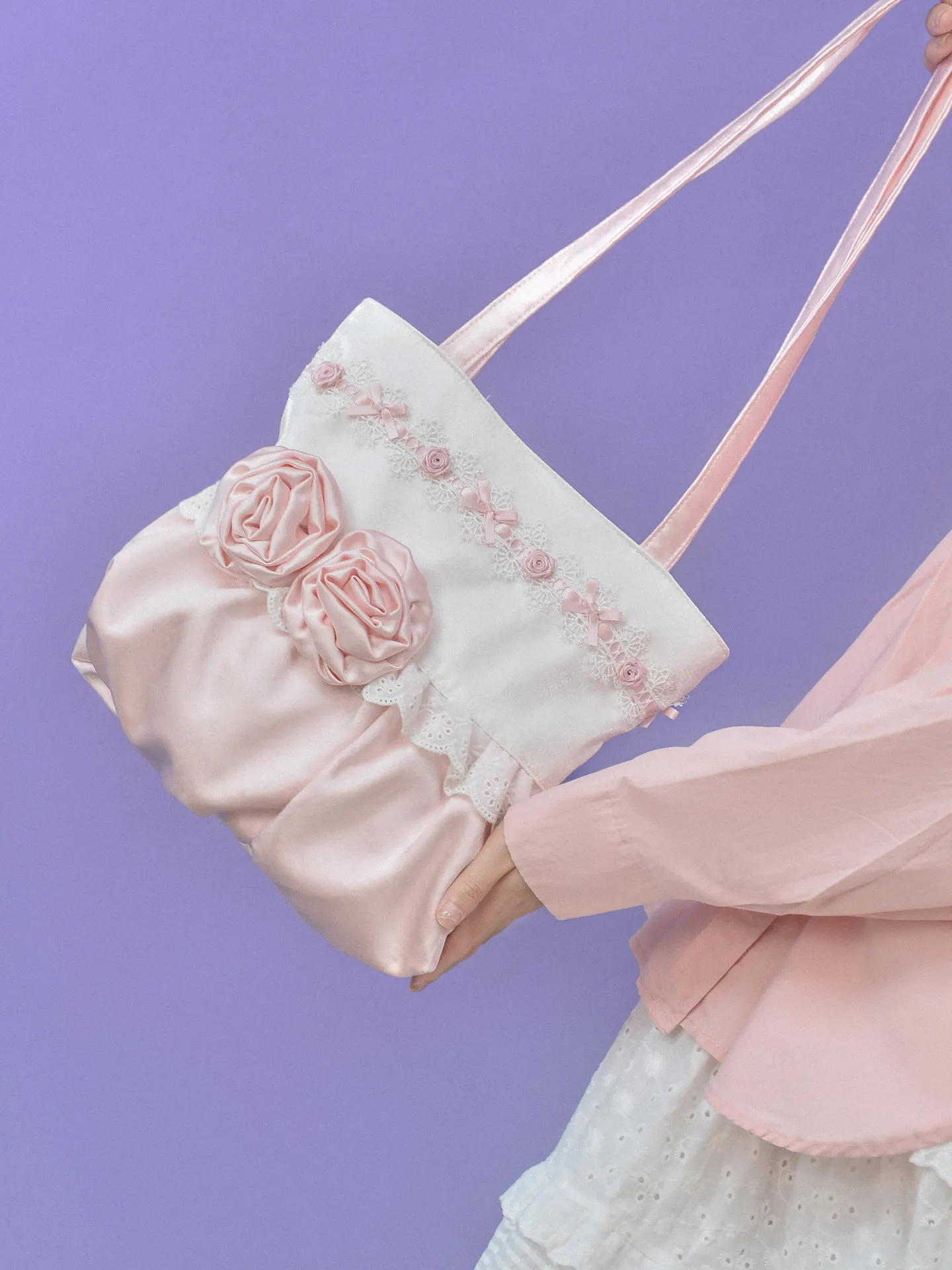Original Sweet Lolita Handbag Bag Y2K Patchwork Rose Lace Backpack Women's Elegant Fashion Versatile Large Capacity Armpit Bag