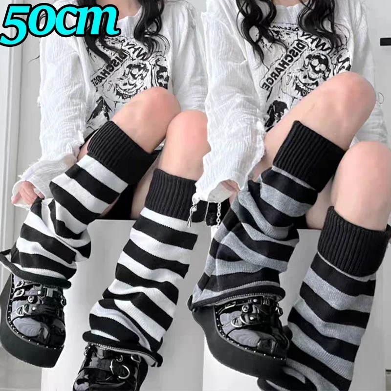 Lolita Stripe Leg Warmers Women Long Socks Wool Knitted Foot Cover Arm Warmer Y2K Winter Crochet Heap Socks Boot Cuffs Stockings