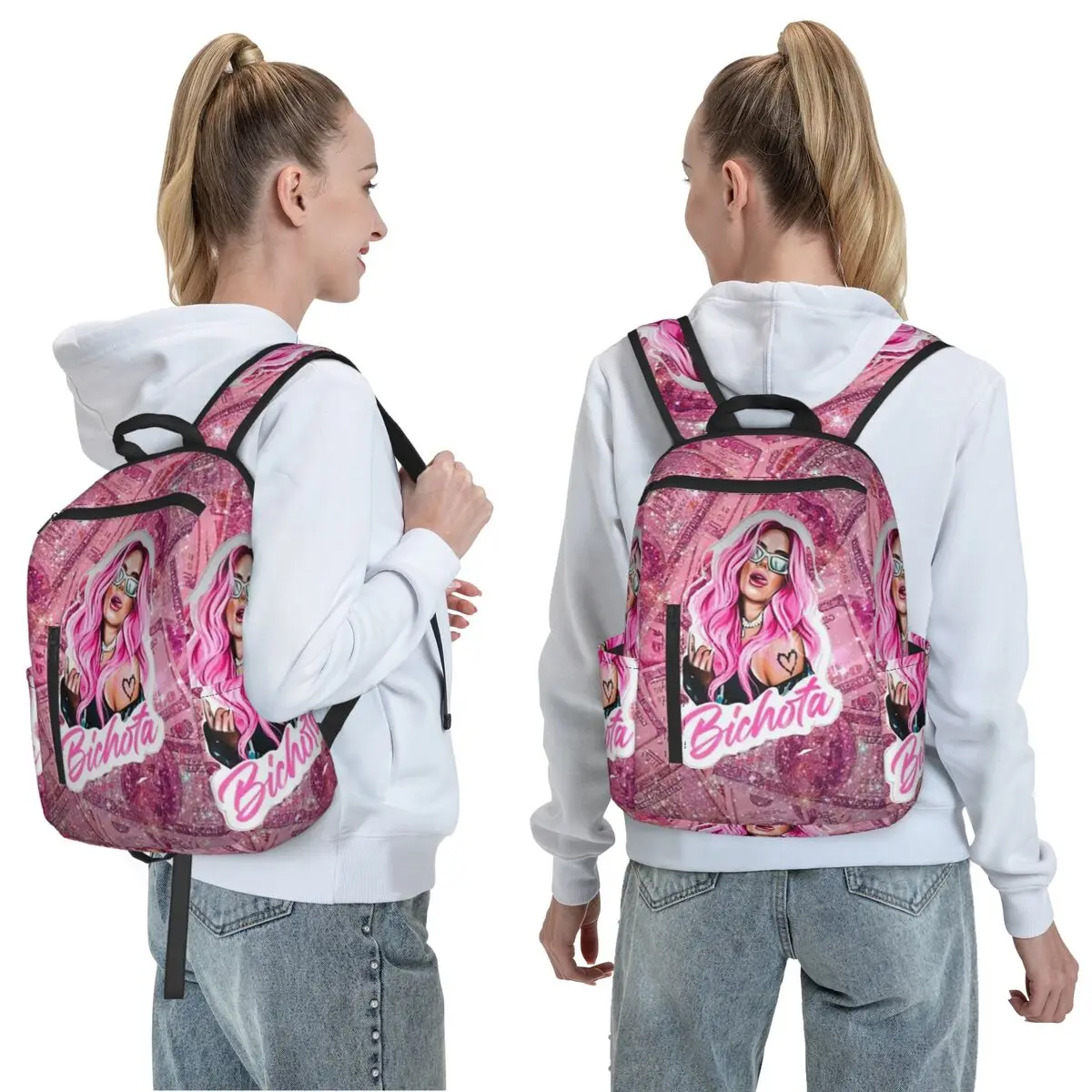 Karol G Happy Valentines Day Backpack Daypack Large Capacity Boys Girls BookBag School Bag Shoulder Bags for Men Women
