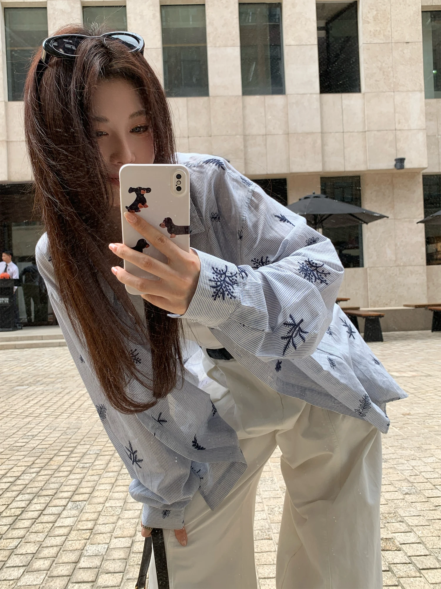 

Хлопковая рубашка NAZ большого размера, модная весенняя свободная блузка с длинным рукавом, вышивкой и полосками для женщин больших размеров, дышащая и комфортная.