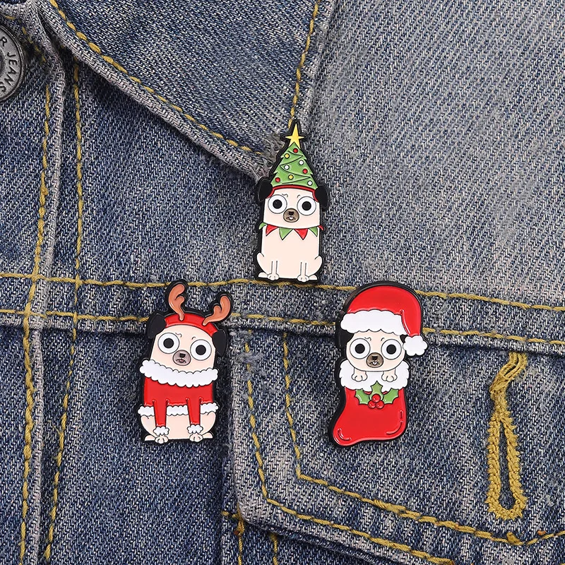 

Christmas style cute little dog shaped brooch Cartoon Animal Badge Cowboy Clothing Accessories Pin Fashion Jewelry Friends Gifts
