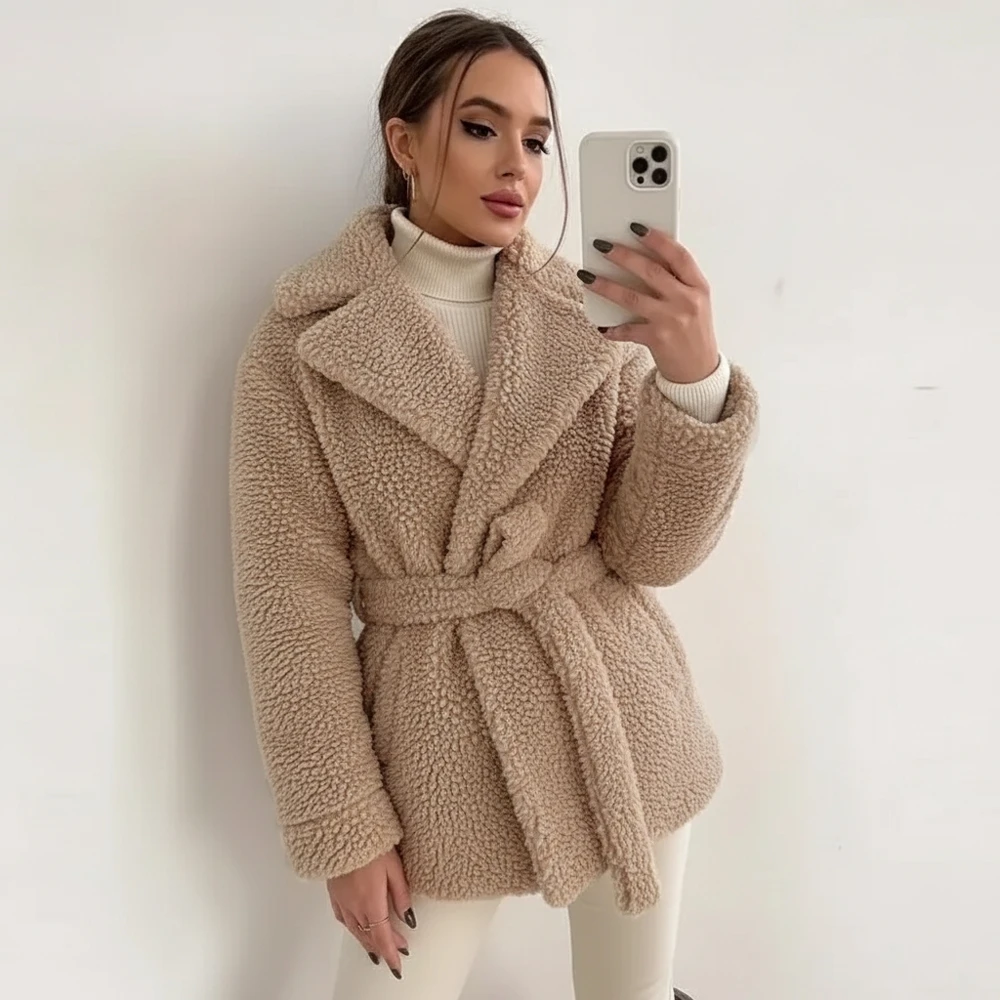 

Повседневное плюшевое пальто, осенне-зимняя женская модная верхняя одежда, удобный мягкий материал, без украшения, универсальный стиль