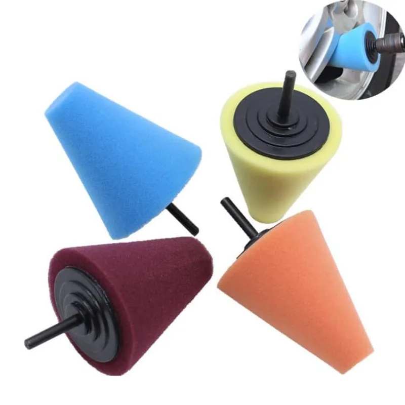 Tire Polishing Sponge Auto Wheel Used For Electric Drill Burnishing Ball Polishing Cone Set Car Hub Buffing Sponge Polishing Kit