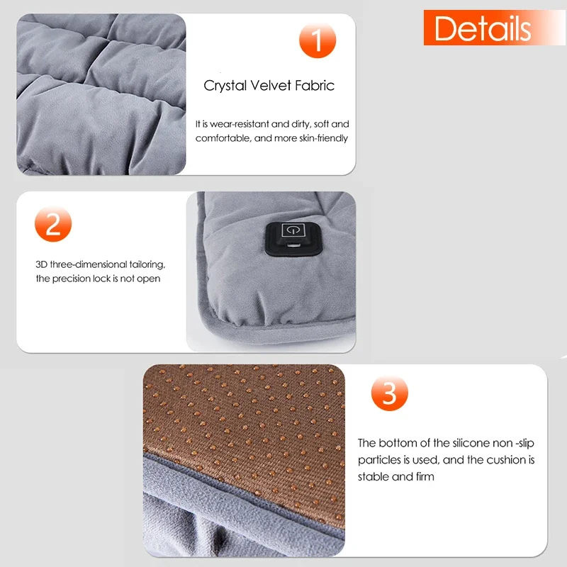USB 5V Electric Heating Cushion 3-Speed Adjustable Thermostat Heating Pad Office Car Seat Body Winter Warmer Pet Heated Cushion