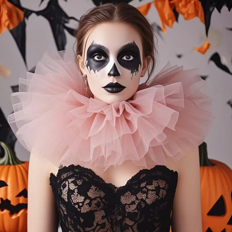 Cosplay Costume Tulle Ruffled Neck Collar Mesh Detachable Clown Collar Performance Makeup Neck Accessories