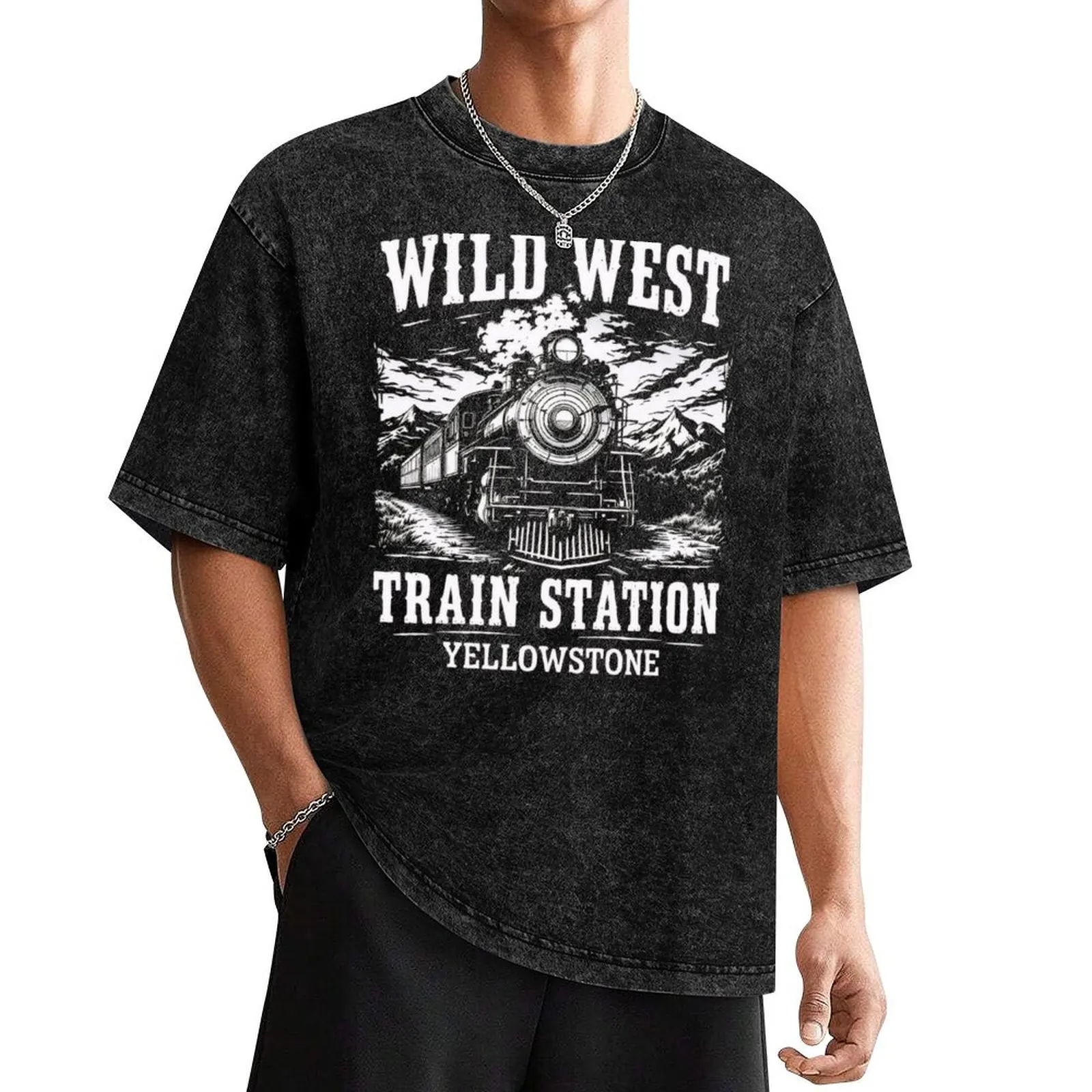 Wild West Train Station Yellowstone T-Shirt T-shirts man blanks croswit shirt man mens cotton t shirts