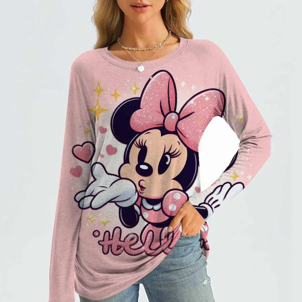 Moda feminina disney mickey mouse camisa de manga comprida solta casual streetwear topo moda feminina