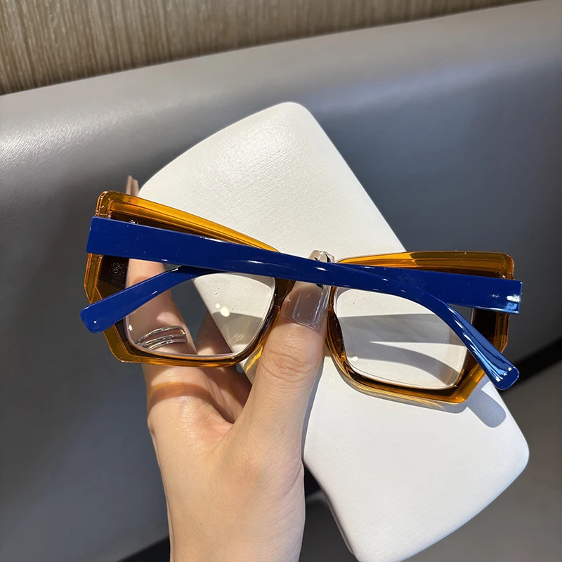 Fashionable Retro Contrasting Color Anti Blue Light Reading Glasses For Women Cat Eye Polygonal Trendy Personalized Glasses Fram