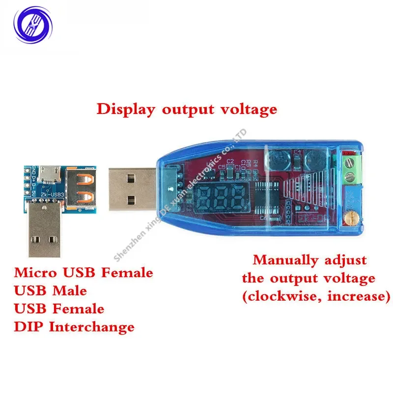 USB Power Module DC-DC Adjustable Buck-boost 3-USB Adapter Board Micro USB Female Male USB Female DIP 3 IN 1