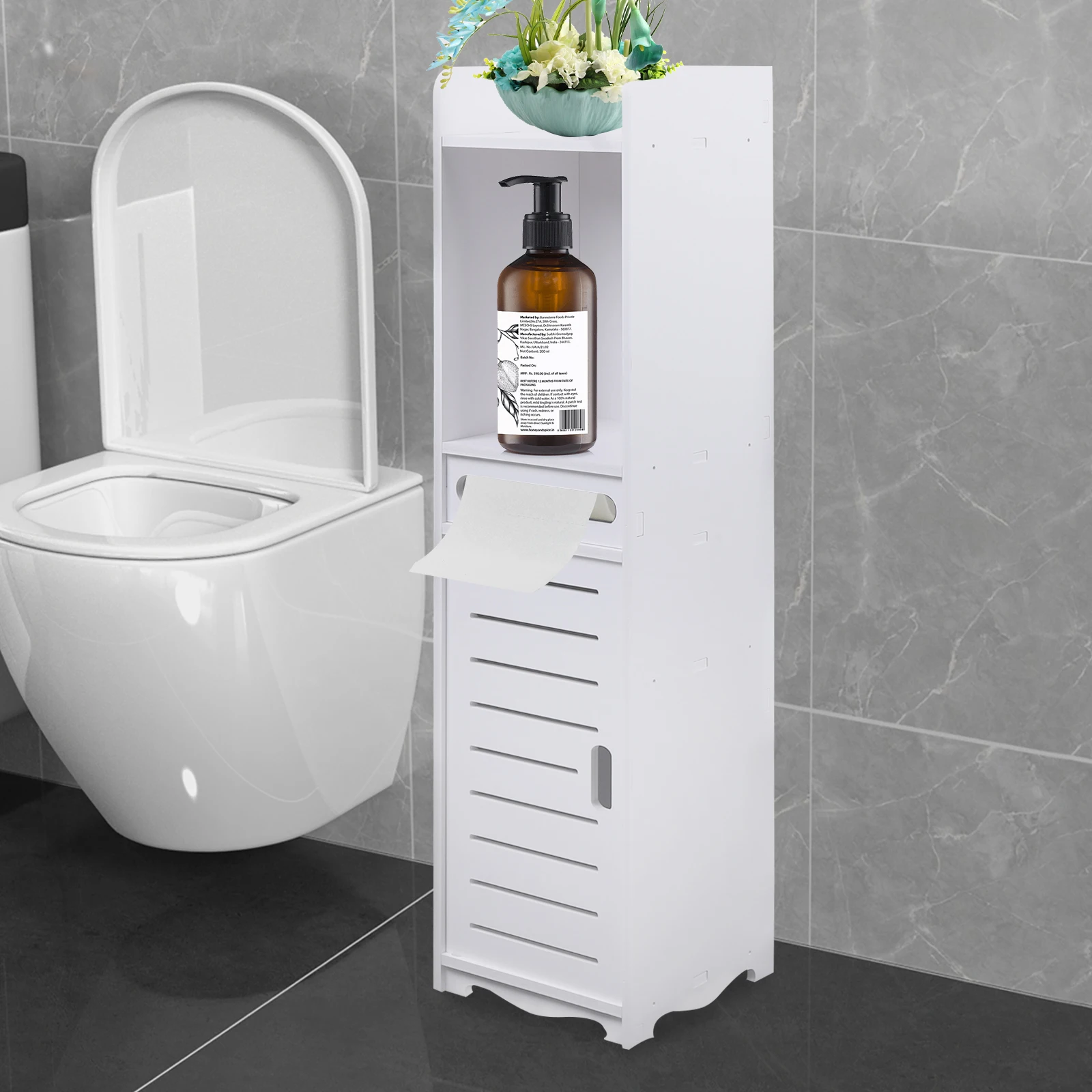 White Bathroom Floor Cabinet Multi-Purpose Storage Cabinet Unit Free Standing Bathroom Furniture Cabinet with Door and Shelves