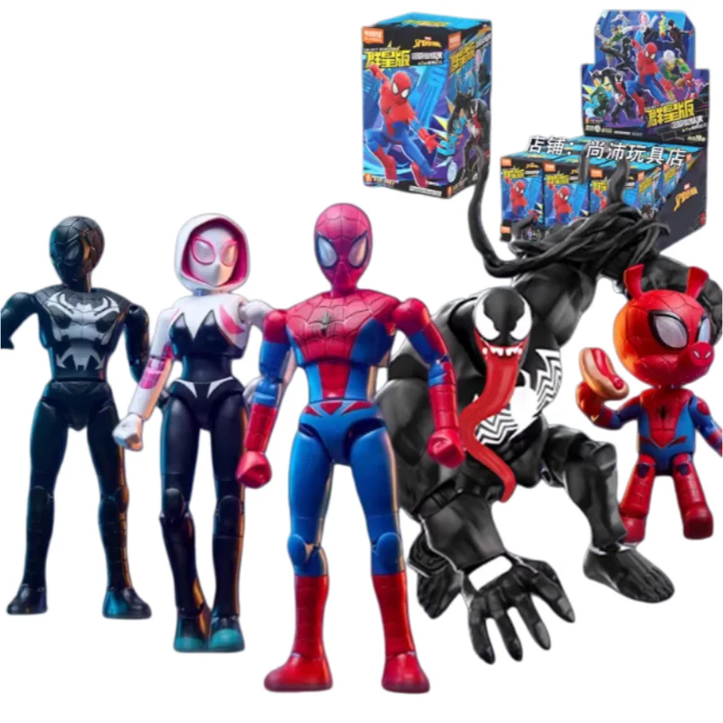 

BLOKEES Человек-паук 5 Гвен Стейси Веном ‌ Фигурка Человека-паука Доктора Октопуса Майлза Моралеса (симбиот) в аниме-стиле, модель, игрушка-сюрприз в закрытой коробке, подарки