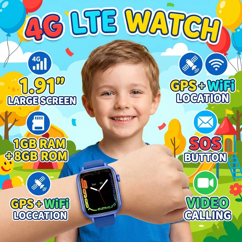 Montre intelligente 4G pour enfants, GPS, WiFi, suivi de position, appel vidéo bidirectionnel, surveillance vocale, application SOS, téléchargement, montre téléphone pour enfants, cadeaux pour garçons