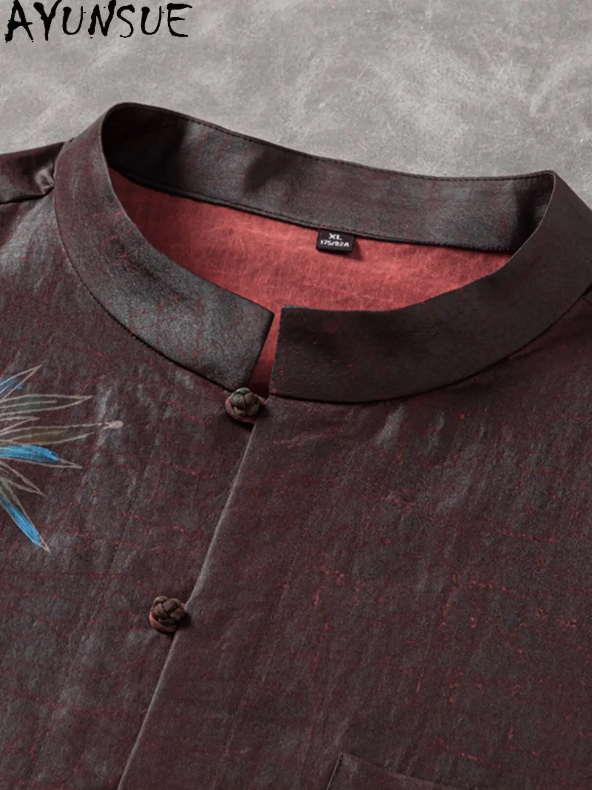 AYUNSUE Hand-drawn Watered Gauze Shirt for Men Summer 2026 High-end 100% Real Mulberry Silk Shirts Short Sleeve Man Tops Camisas