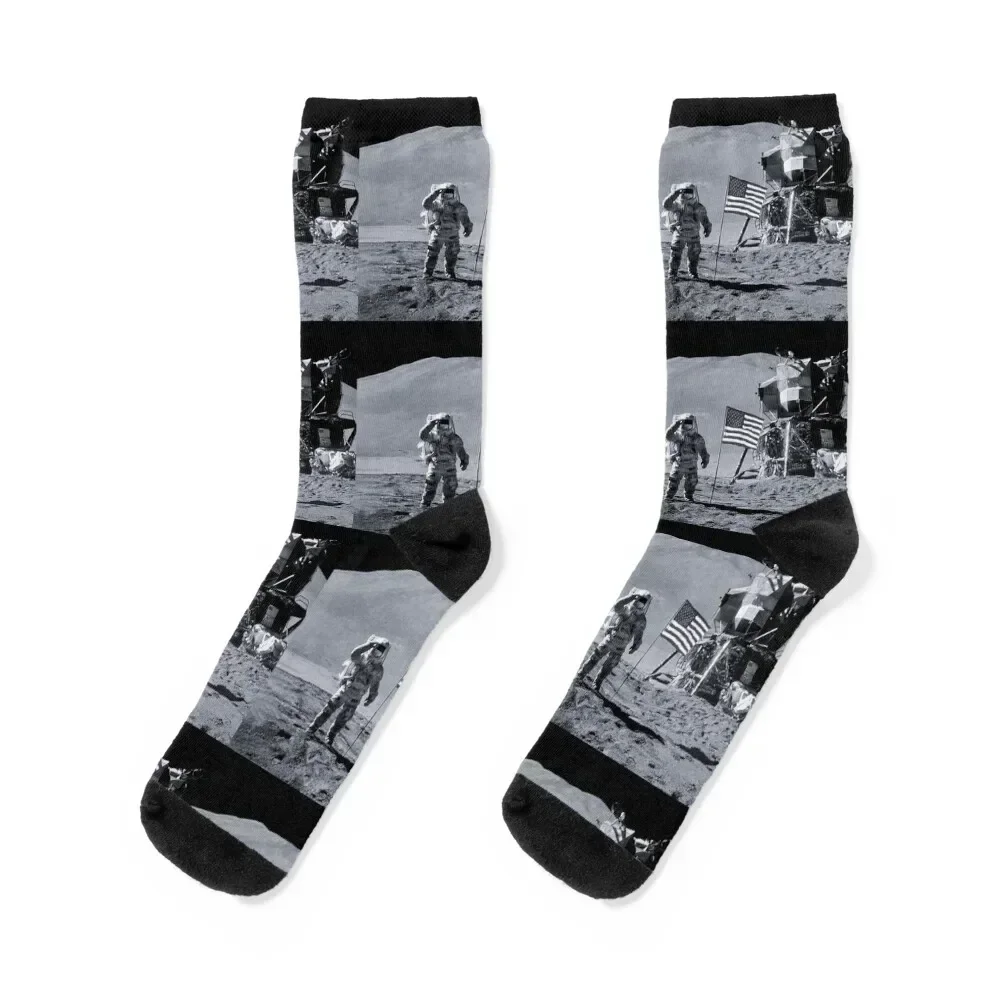 Salute on the Moon Socks christmass gift hiphop Socks Women Men's