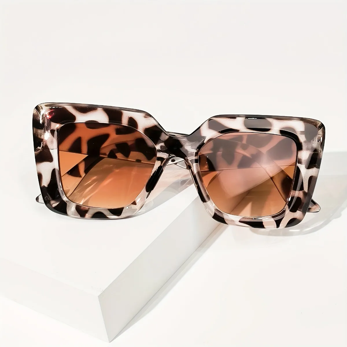 Leopard Print Square Women Gradient Eyeglasses Fashion 