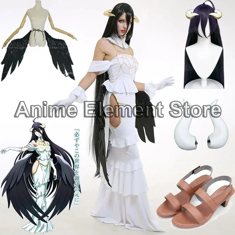 

Albedo Cosplay Anime Overlord Cosplay Costume Women White Dress Overlord Albedo Costume Halloween Christmas Wig shoes wings R72b