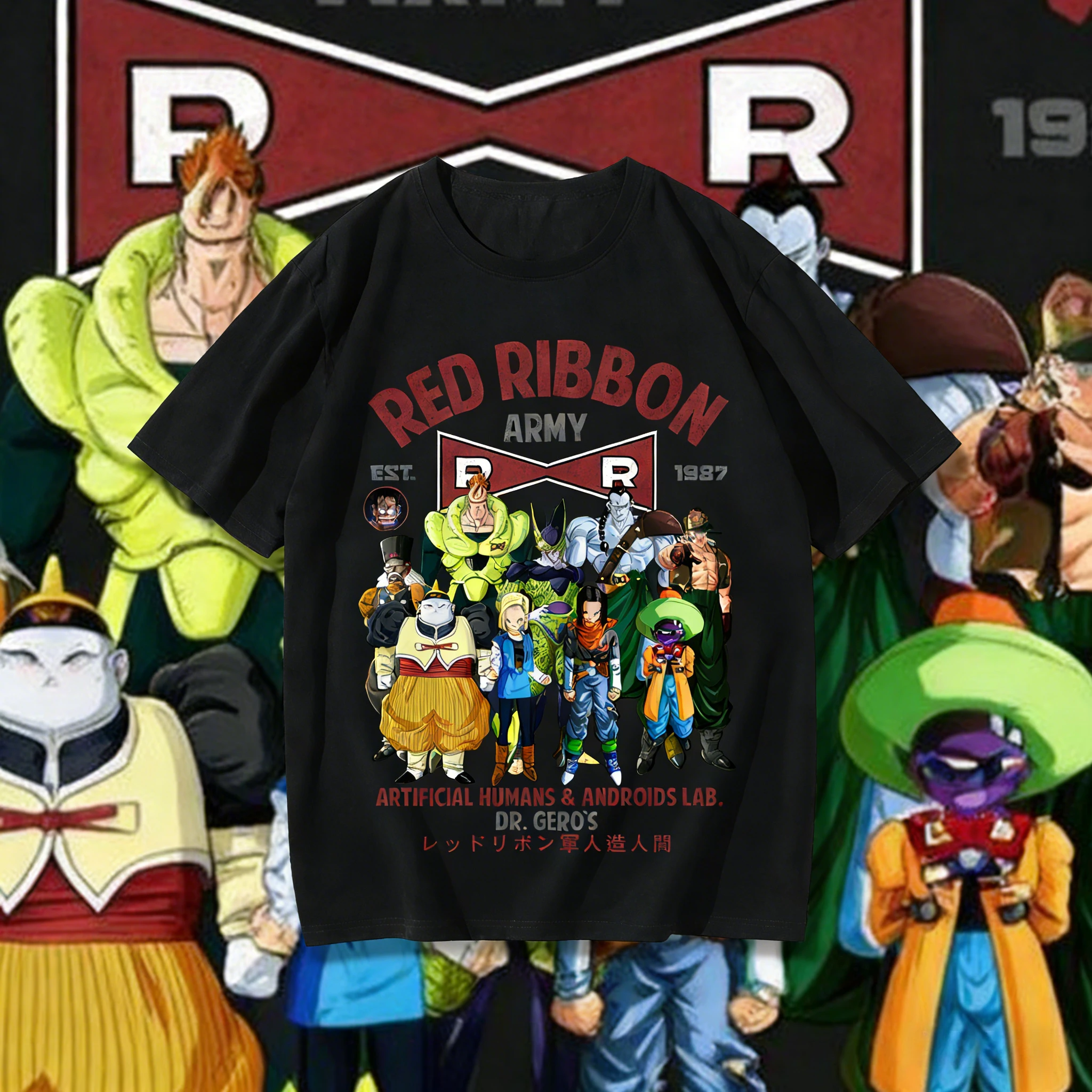 

2026 Summer Dragon Ball Oversized T-shirt High Quality 100% Cotton Red Ribbon Army Print Unisex Retro Casual Gym T-shirt