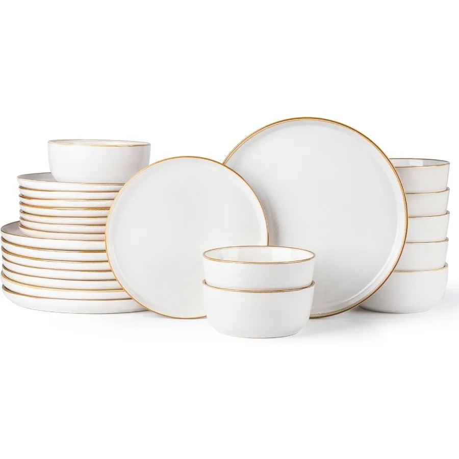 

Наборы керамической посуды на 8, 24 шт., наборы каменных тарелок и мисок, устойчивые к царапинам посуда, можно мыть в посудомоечной машине и в микроволновой печи.