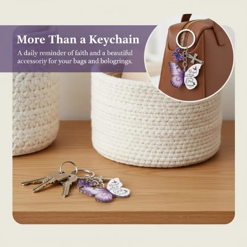 Schmetterlings-Schlüsselanhänger mit dem Vers „Alle Dinge sind möglich“ – Inspirierendes religiöses Geschenk für Frauen, Autoschlüssel, Taschen- und Geldbörsen-Accessoire – Detail 5