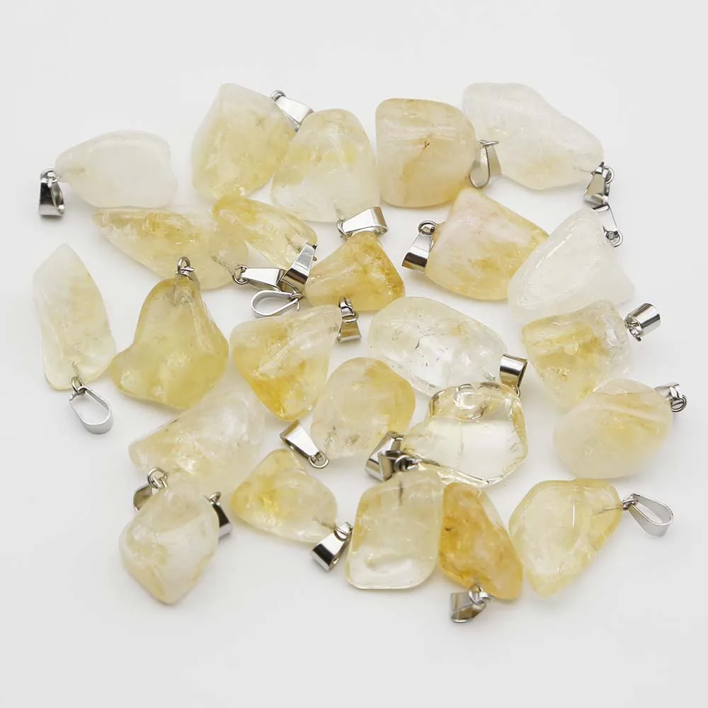 Natural Stone Raw Ore Irregularly Polished Topaz Pendant Necklace Reiki Charm Jewelry Accessories Wholesale Festival Gifts 24Pcs