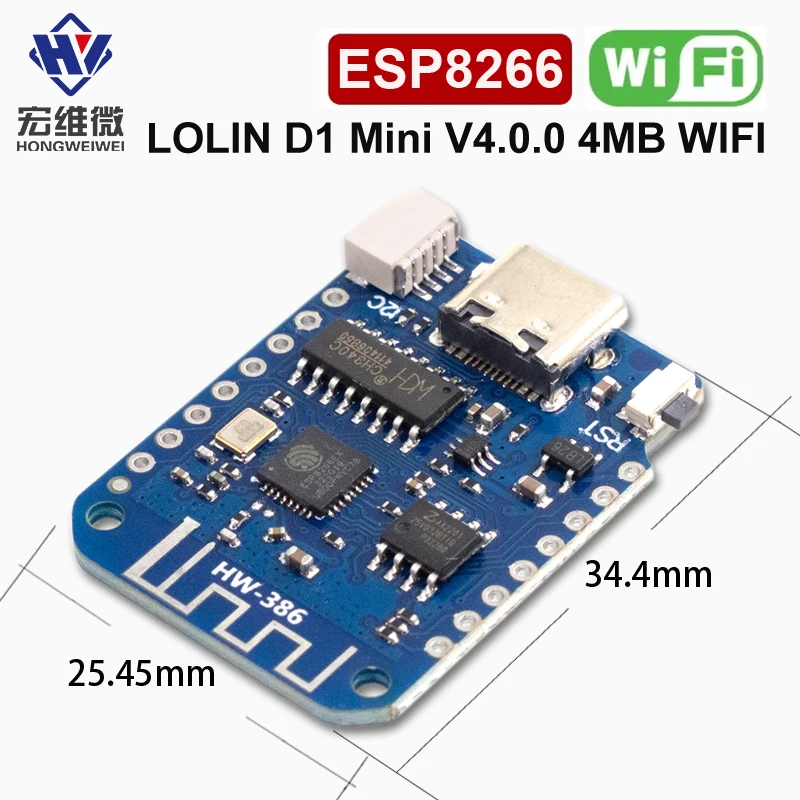 WEMOS D1 Mini V4.0.0 TYPE-C USB WIFI Internet of Things Board based ESP8266 4MB LOLIN 12C MicroPython Nodemcu Arduino Compatible