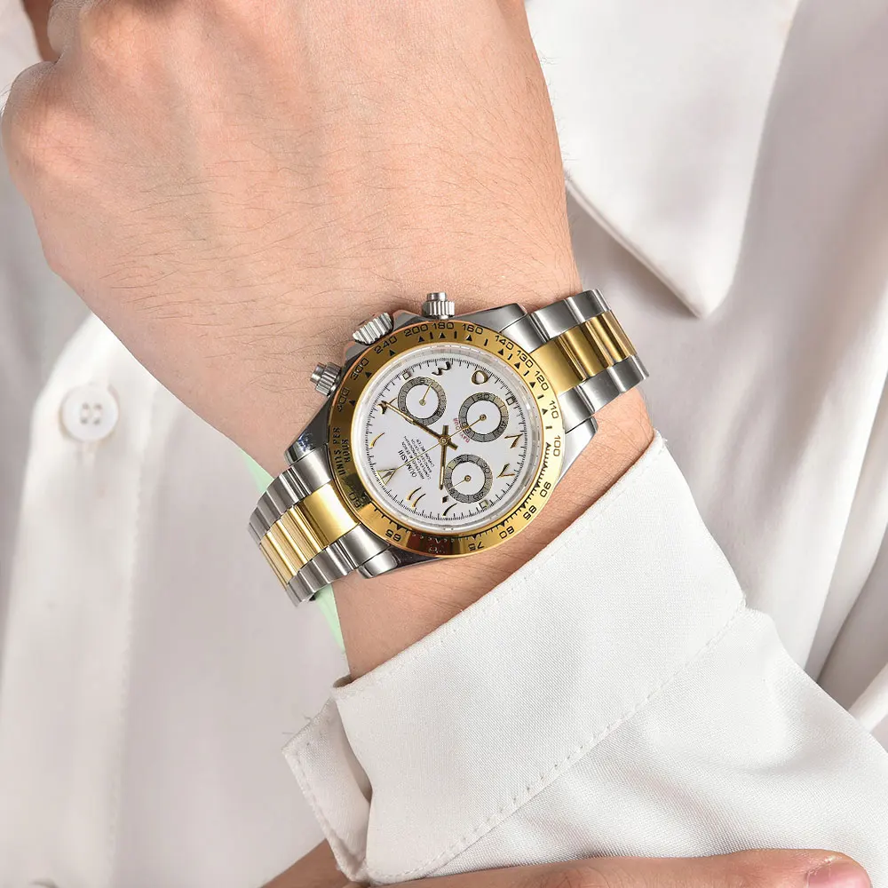 39 مللي متر ساعة رجالي VK63 حركة كوارتز كرونوغراف الياقوت الزجاج العربية الهاتفي الفاخرة رجال الأعمال ساعة مخصصة