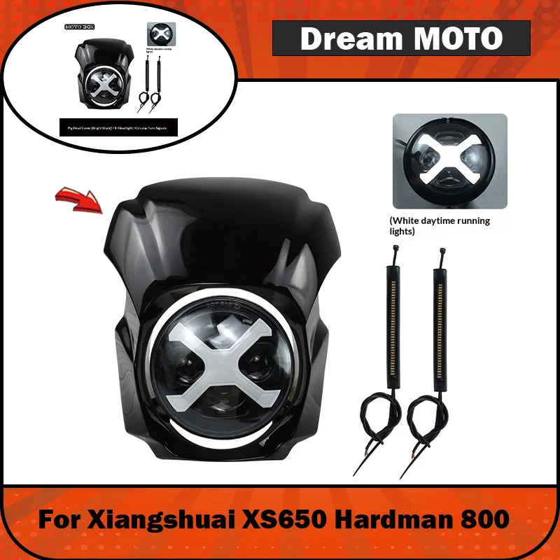 【Premium】For xiangshuai 650 Hardman 800 modified parts, pig head cover, retro front headlight assembly, round light deflector