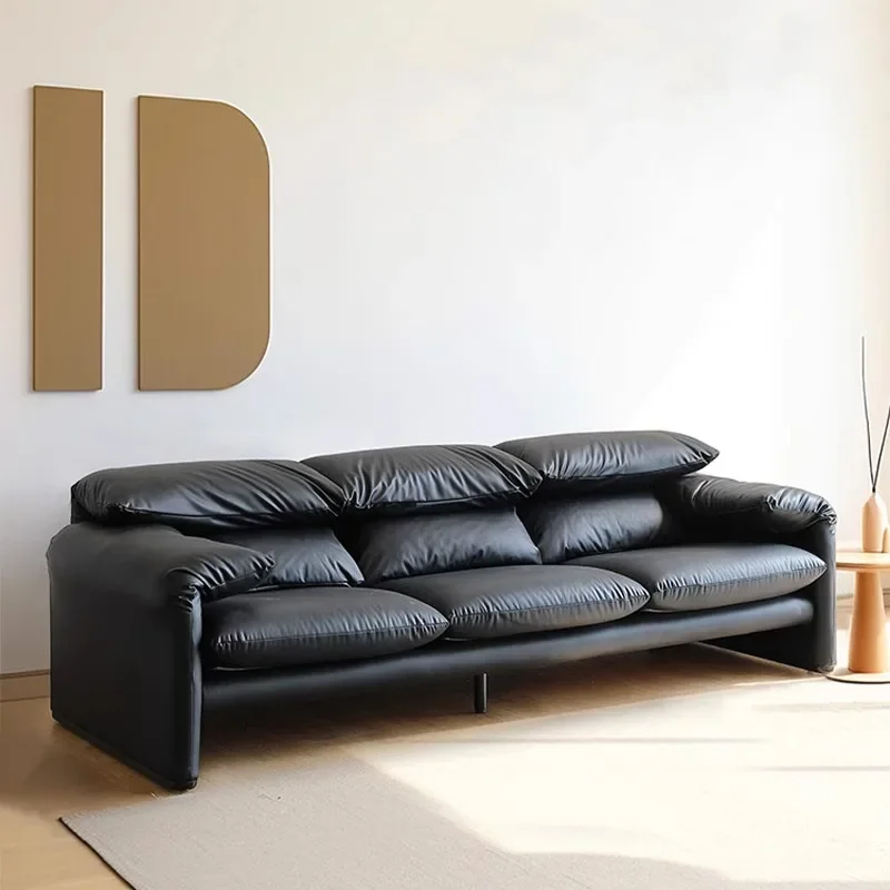 

Leather Sofa, Medieval Folding Sofa, Italian Minimalist, Living Room Straight Lined Leather Sofa, High Backrest Stretchable