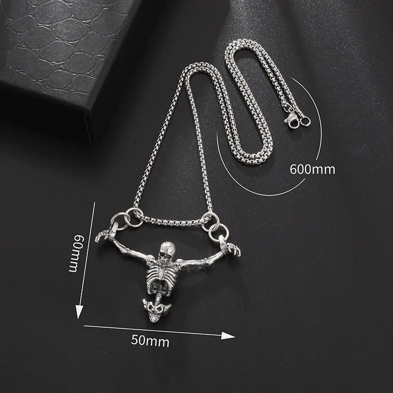 2024 Vintage Punk Metal Skull Necklace Silver Alloy Corpse Bone Necklace for Women Halloween Party Jewelry Gift