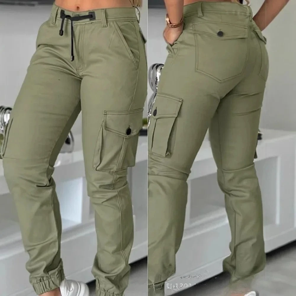 Pantalón Cargo para mujer, pantalones largos Y2k, ropa de calle para correr, Capris de cintura alta, pantalones rectos con botones y bolsillo empalmado, novedad de primavera y otoño