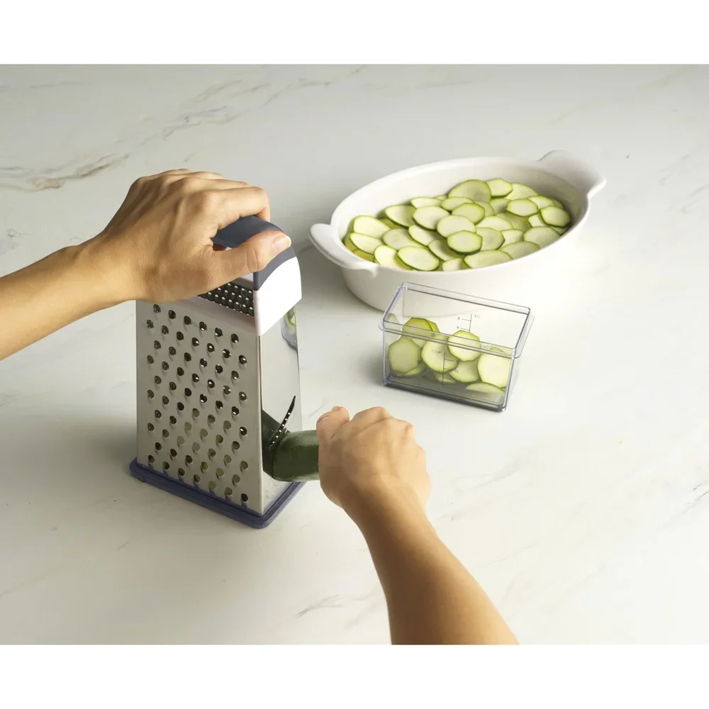 Rallador de caja profesional de 4 caras, herramienta de cocina de acero inoxidable con taza de recolección, mango ergonómico, Base antideslizante, rallado, rebanado