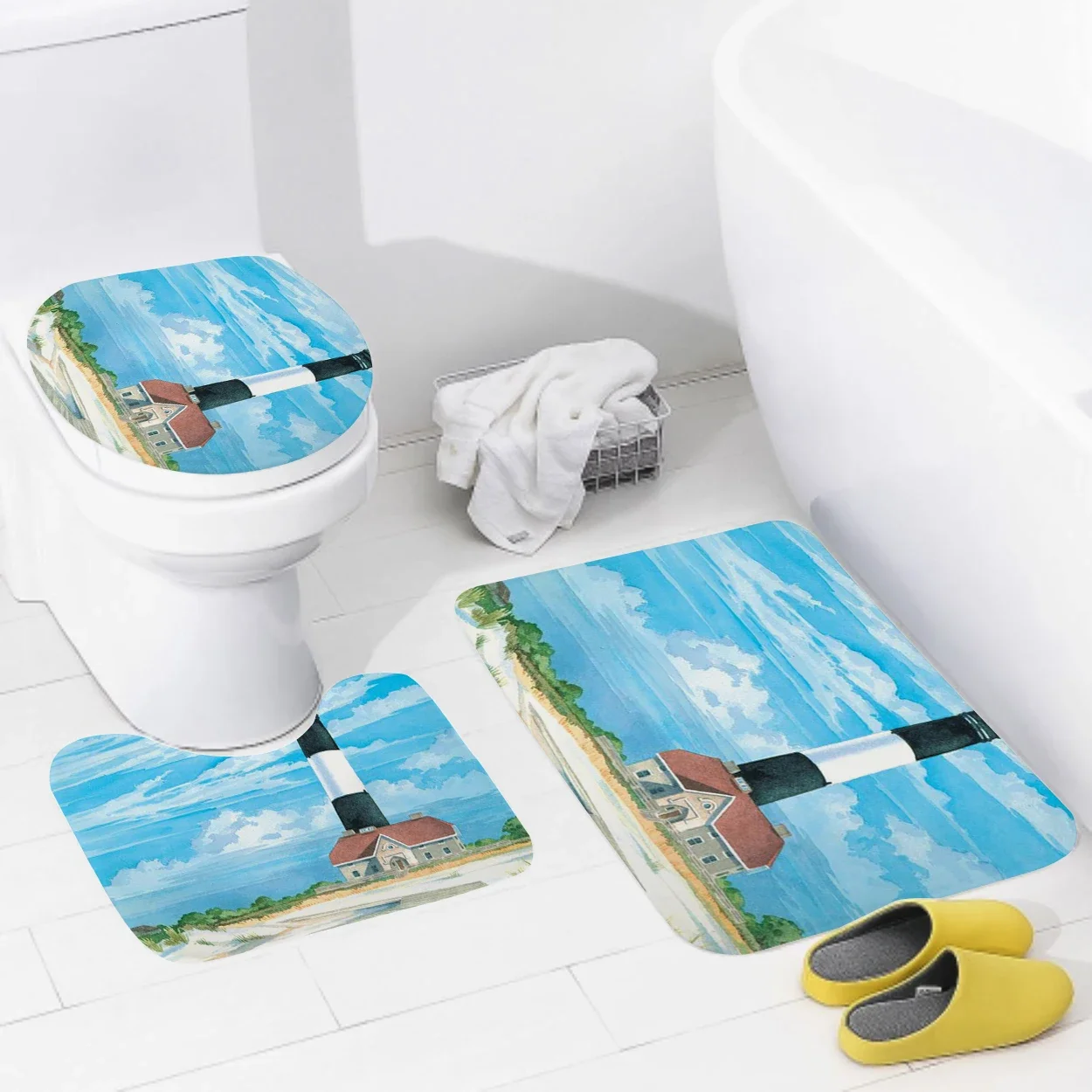 Non slip shower mat bathroom carpet shower beach style decoration water absorbing bathtub carpet toilet cover decoration cover image 2