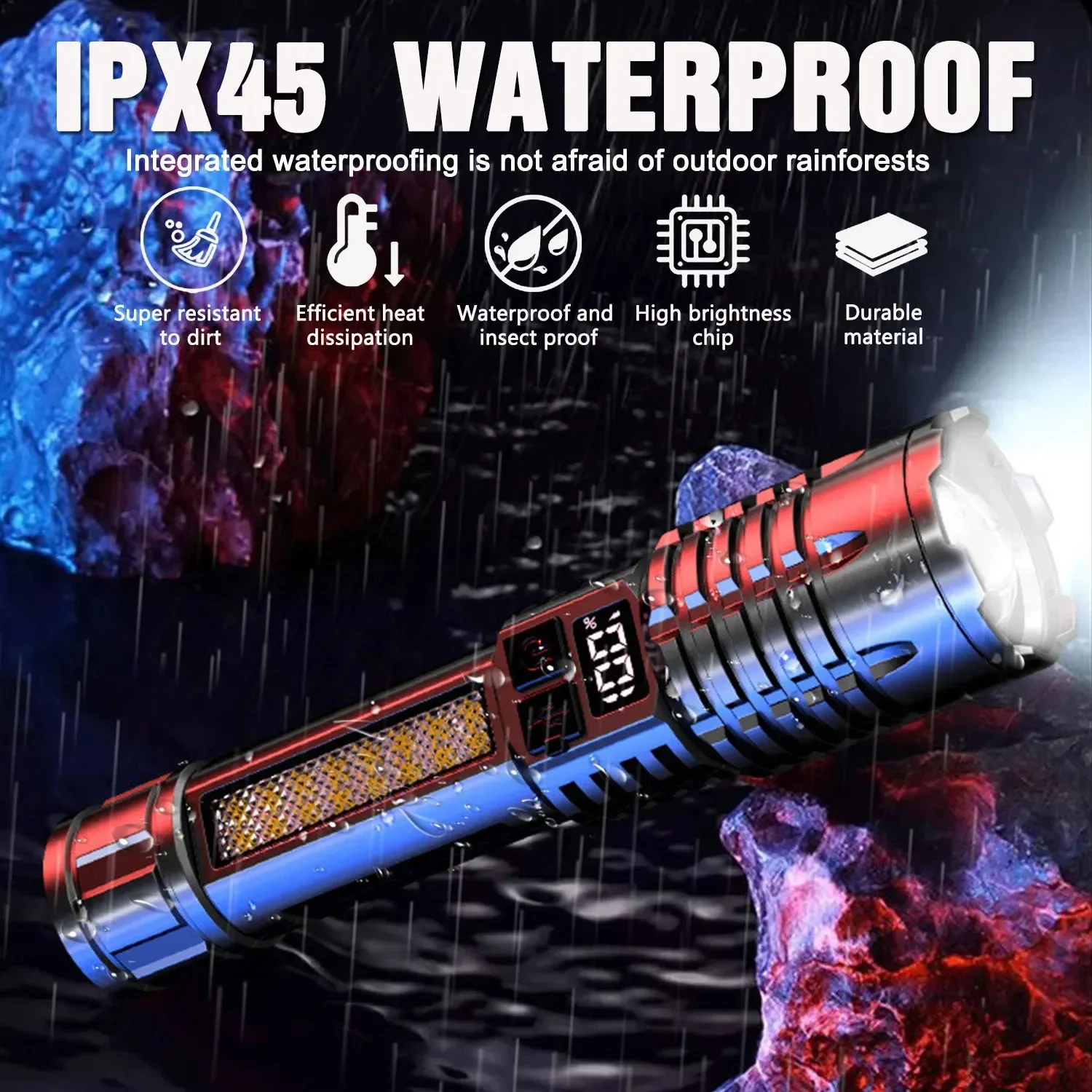 Super Bright LED+COB Flashlight USB Rechargeable 5 Modes LED Flashlights Built-in Battery Powered Waterproof Torch