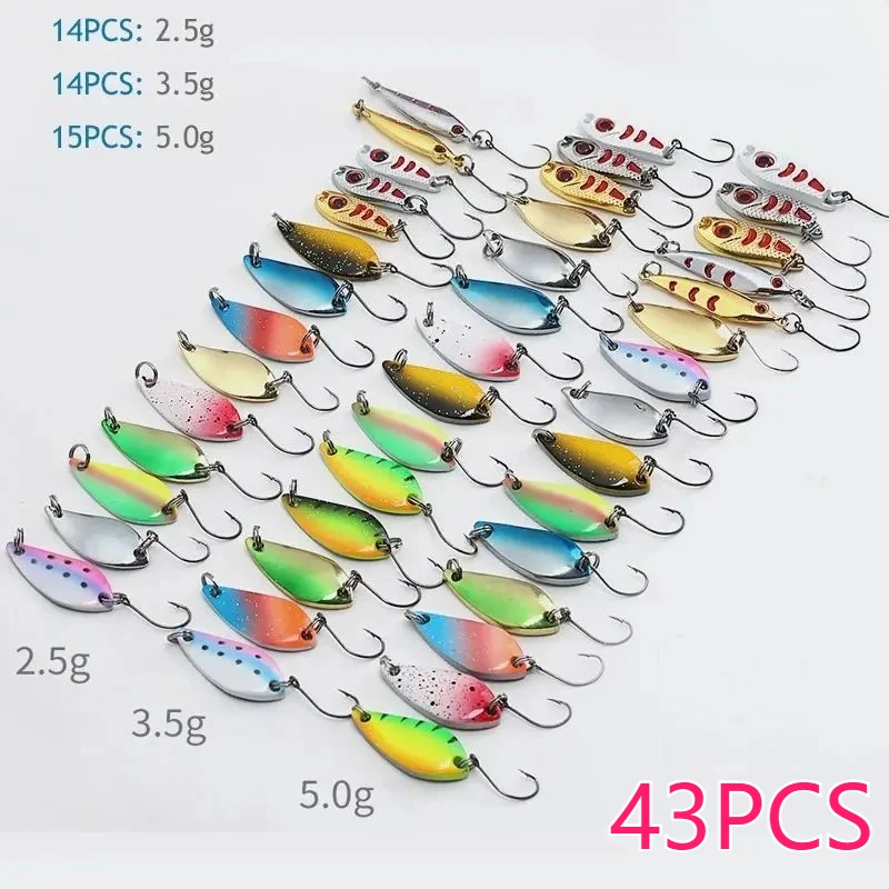 

43 шт. профессиональный многоцветный набор металлических приманок с блестками, приманка-ложка с блестками для рыбалки, аксессуары для воблеров, литьев и джиггинга