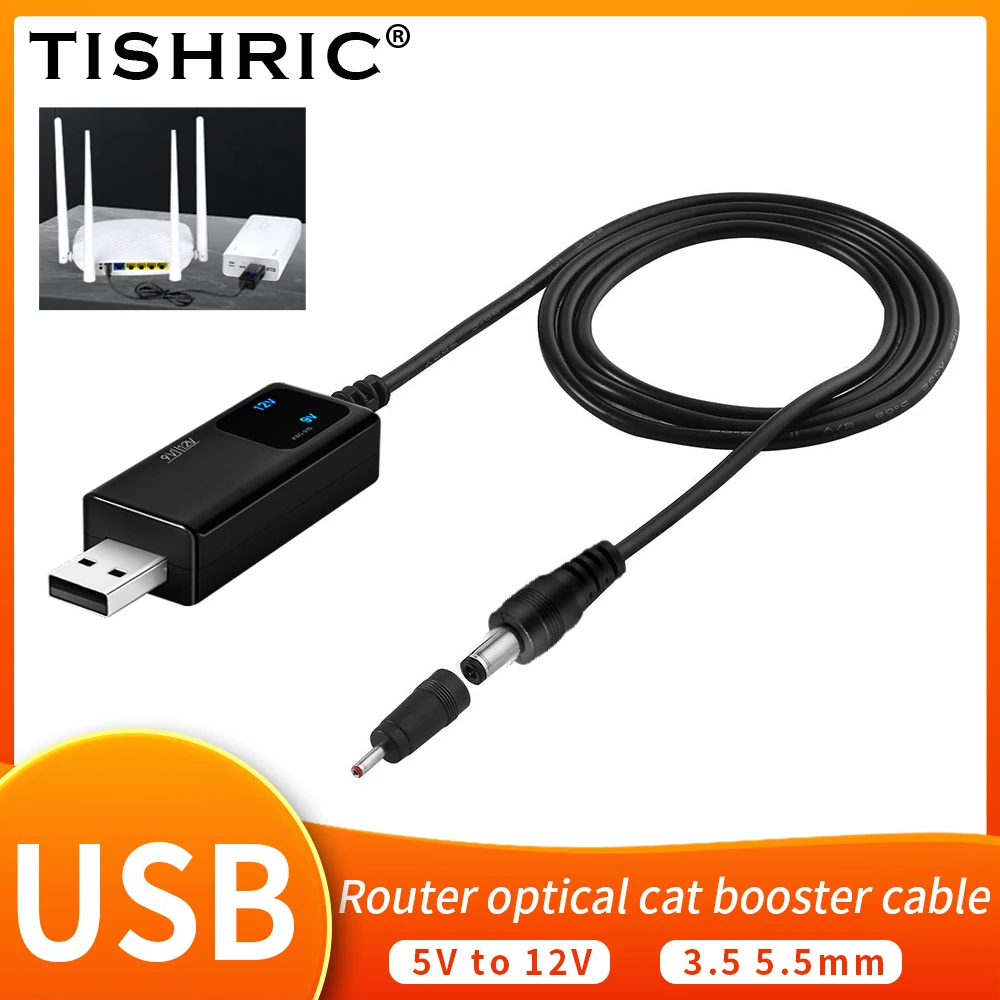 Cabo de Alimentação TISHRIC DC 5V para 9V 12V, Conversor USB Boost com Adaptador de Plugue 3.5x1.35mm para Conversor de Energia/Fonte de Alimentação/Carregador