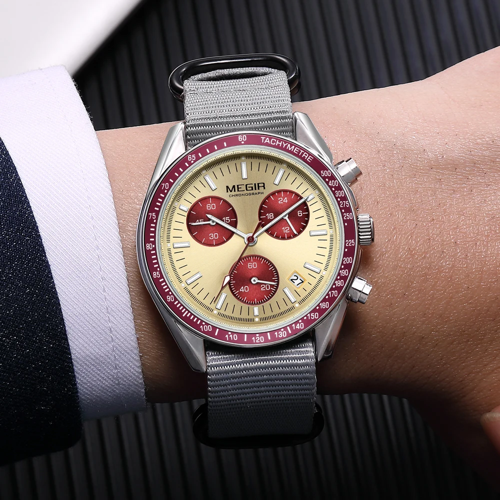 MEGIR Nuovi Orologi da Uomo di Lusso Tela Tessitura Strap Sport Cronografo Automatico al Quarzo Orologio da Polso Impermeabile per Uomo 2247